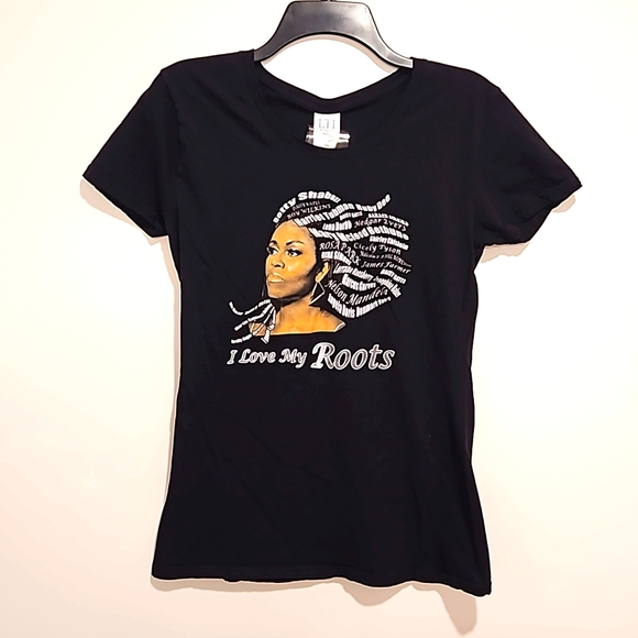 Michelle Obama ' I love my roots' black short sleeve graphic tee XL Small - Picture 1 of 6
